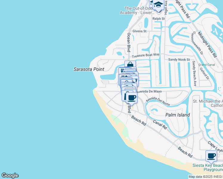 map of restaurants, bars, coffee shops, grocery stores, and more near 82 Avenida Messina in Siesta Key
