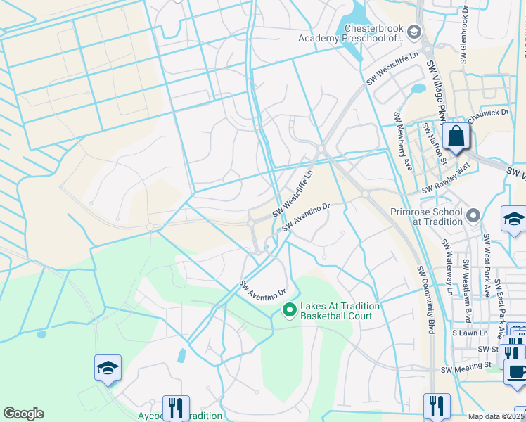map of restaurants, bars, coffee shops, grocery stores, and more near 12002 Southwest Westcliffe Lane in Port St. Lucie