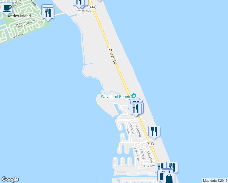map of restaurants, bars, coffee shops, grocery stores, and more near 10251 South Ocean Drive in Jensen Beach