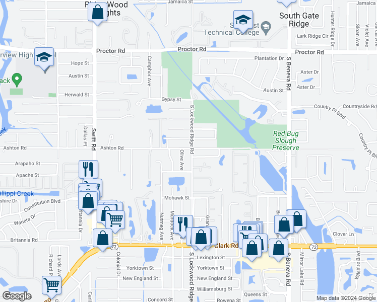 map of restaurants, bars, coffee shops, grocery stores, and more near 3140 Ashton Road in Sarasota