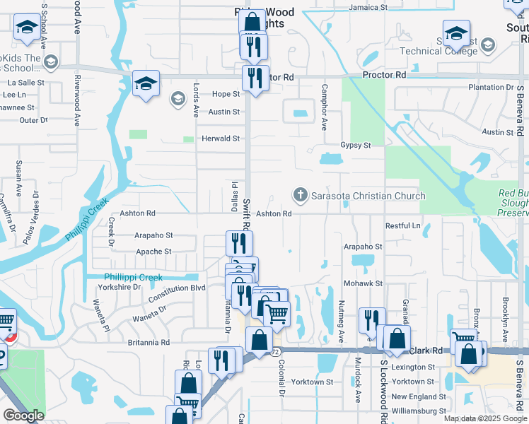 map of restaurants, bars, coffee shops, grocery stores, and more near in Sarasota