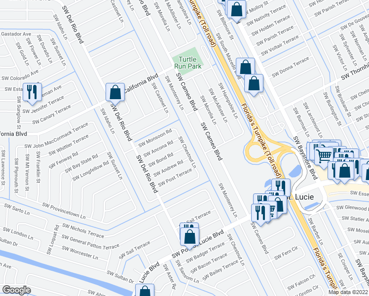 map of restaurants, bars, coffee shops, grocery stores, and more near 700 Southwest Bond Road in Port Saint Lucie