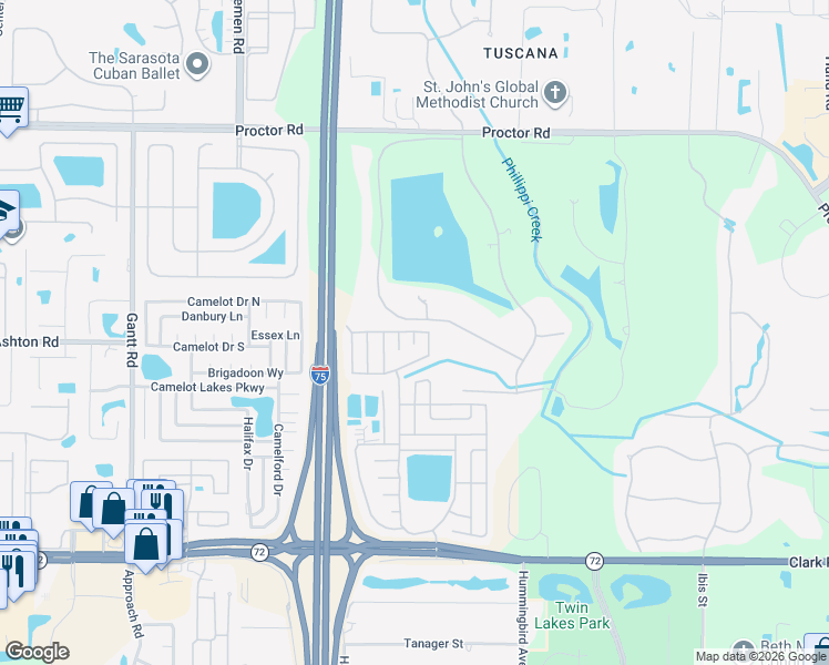 map of restaurants, bars, coffee shops, grocery stores, and more near 5337 Wellfleet Drive North in Sarasota