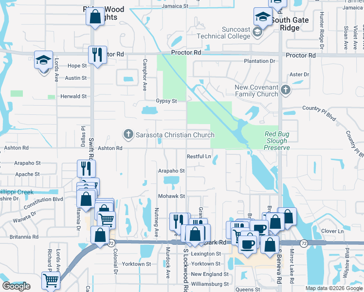 map of restaurants, bars, coffee shops, grocery stores, and more near 3181 Campbell Street in Sarasota