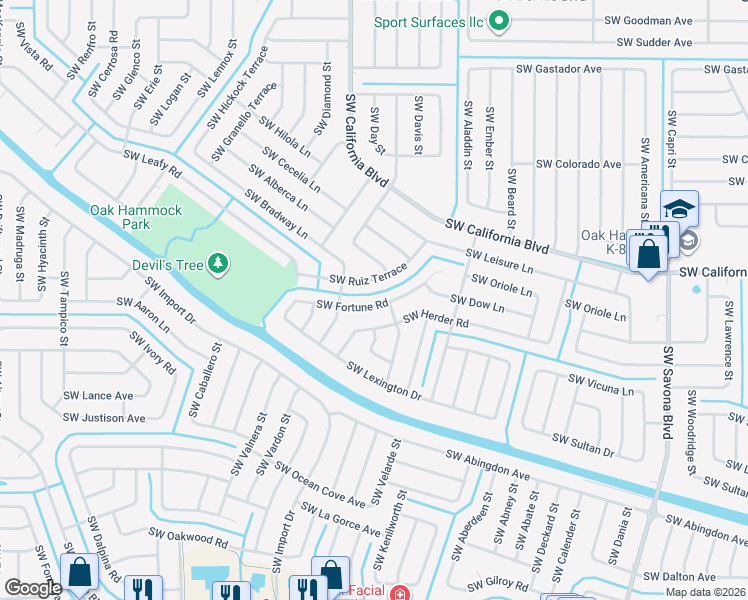 map of restaurants, bars, coffee shops, grocery stores, and more near 1668 Southwest Ruiz Terrace in Port St. Lucie