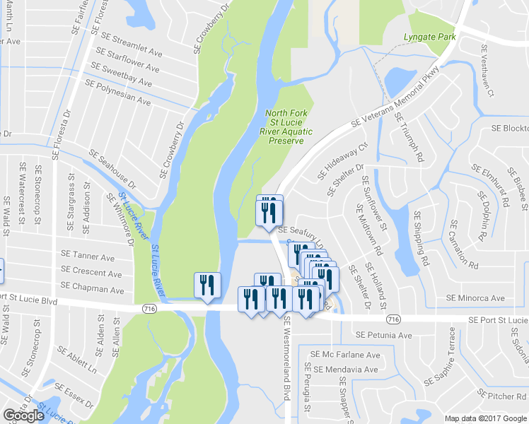 map of restaurants, bars, coffee shops, grocery stores, and more near 2240 Southeast Veterans Memorial Parkway in Port St. Lucie