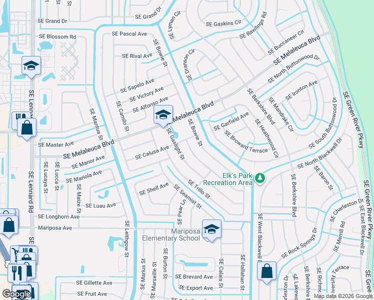 map of restaurants, bars, coffee shops, grocery stores, and more near 2109 Southeast Genoa Street in Port St. Lucie