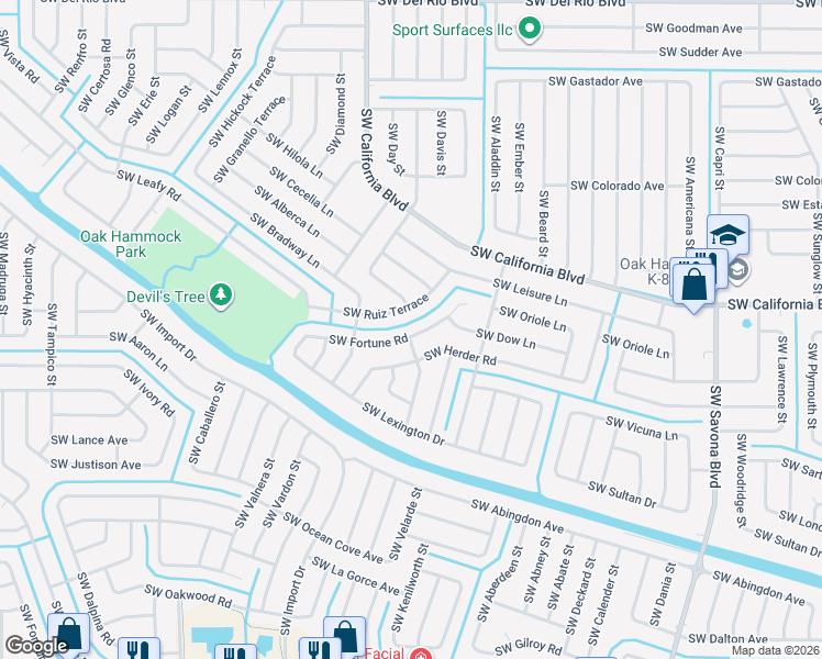 map of restaurants, bars, coffee shops, grocery stores, and more near 1557 Southwest Fortune Road in Port St. Lucie