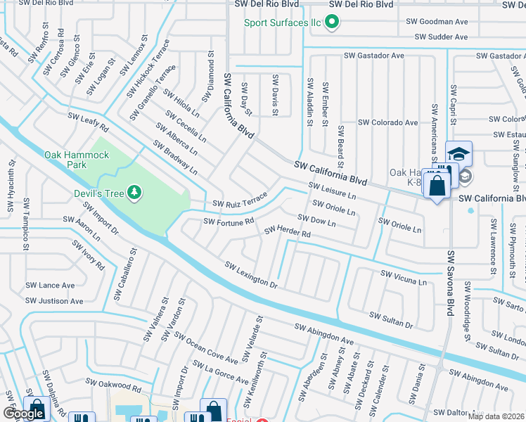 map of restaurants, bars, coffee shops, grocery stores, and more near 1557 Southwest Fortune Road in Port St. Lucie