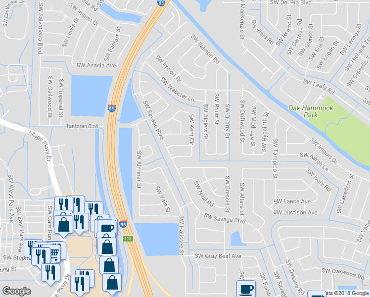 map of restaurants, bars, coffee shops, grocery stores, and more near 2316 Southwest Naomi Avenue in Port St. Lucie