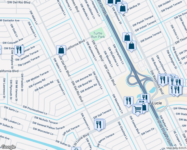 map of restaurants, bars, coffee shops, grocery stores, and more near 702 Southwest Ancona Road in Port St. Lucie