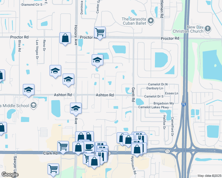map of restaurants, bars, coffee shops, grocery stores, and more near 5553 Magnolia Blossom Lane in Sarasota