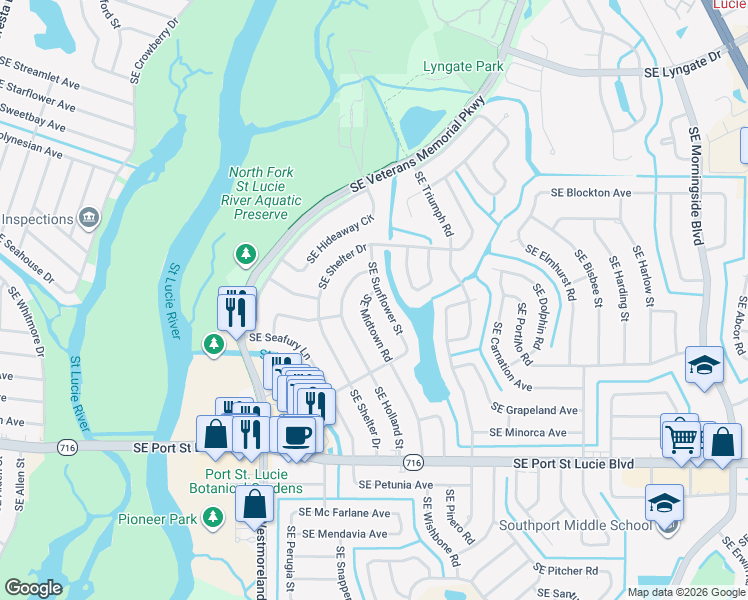 map of restaurants, bars, coffee shops, grocery stores, and more near 2101 Southeast Midtown Road in Port St. Lucie