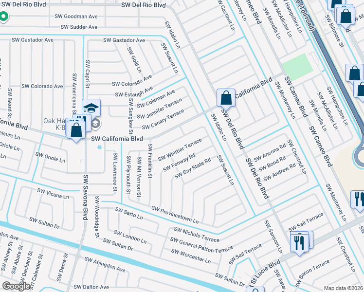 map of restaurants, bars, coffee shops, grocery stores, and more near 969 Southwest Whittier Terrace in Port St. Lucie