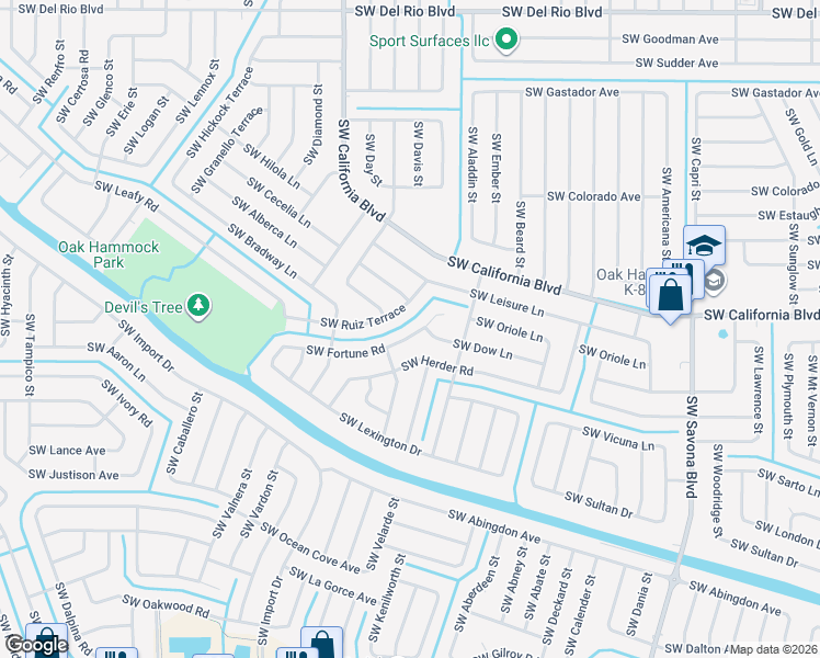 map of restaurants, bars, coffee shops, grocery stores, and more near 1557 Southwest Fortune Road in Port St. Lucie