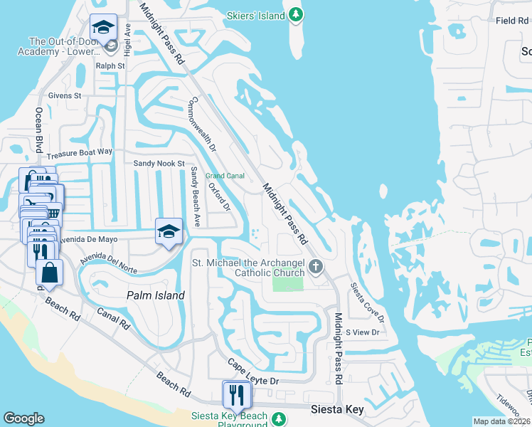 map of restaurants, bars, coffee shops, grocery stores, and more near 5143 Oakmont Place in Siesta Key