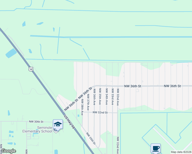 map of restaurants, bars, coffee shops, grocery stores, and more near 3738 Northwest 36th Avenue in Okeechobee