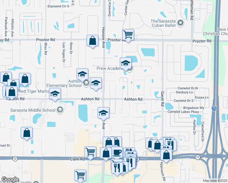 map of restaurants, bars, coffee shops, grocery stores, and more near 5188 Birch Avenue in Sarasota