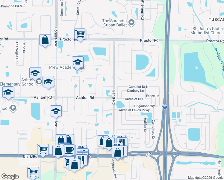 map of restaurants, bars, coffee shops, grocery stores, and more near 5690 Country Walk Lane in Sarasota