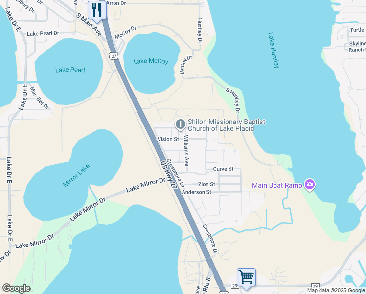 map of restaurants, bars, coffee shops, grocery stores, and more near 168-198 Washington Street in Lake Placid