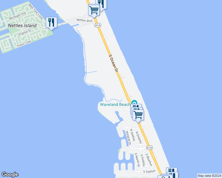 map of restaurants, bars, coffee shops, grocery stores, and more near 10251 South Ocean Drive in Jensen Beach