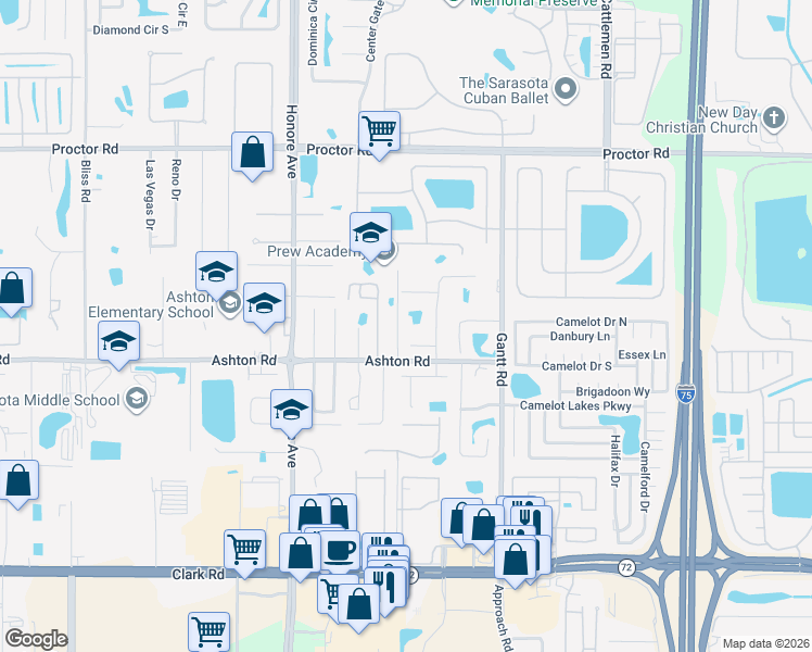 map of restaurants, bars, coffee shops, grocery stores, and more near 5553 Magnolia Blossom Lane in Sarasota