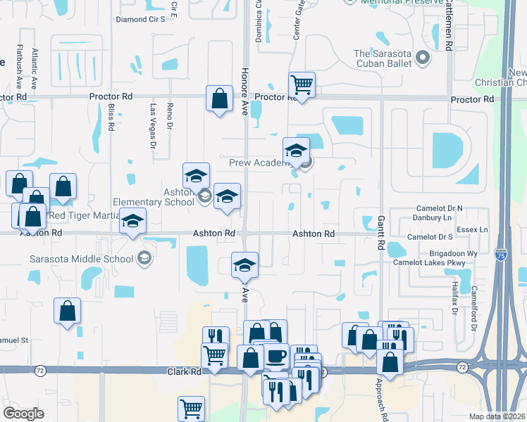map of restaurants, bars, coffee shops, grocery stores, and more near 5198 Moeller Avenue in Sarasota