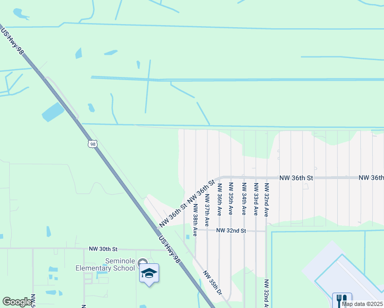 map of restaurants, bars, coffee shops, grocery stores, and more near 3738 Northwest 39th Avenue in Okeechobee