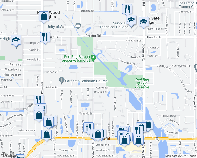 map of restaurants, bars, coffee shops, grocery stores, and more near 3220 Elmer Street in Sarasota