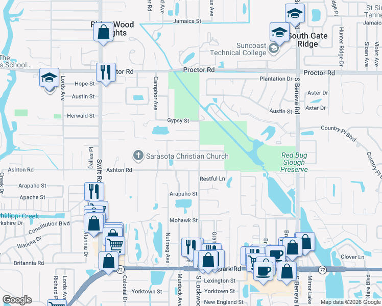 map of restaurants, bars, coffee shops, grocery stores, and more near 3140 Elmer Street in Sarasota
