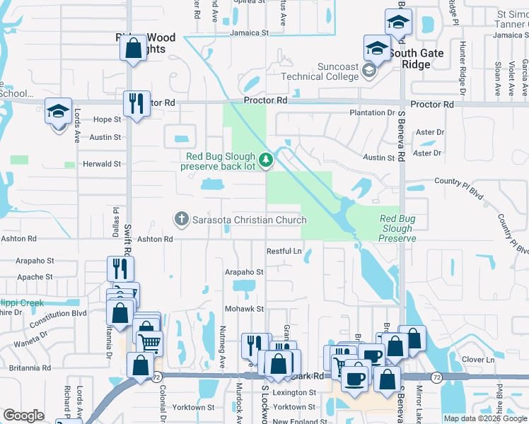 map of restaurants, bars, coffee shops, grocery stores, and more near 3144 Elmer Street in Sarasota