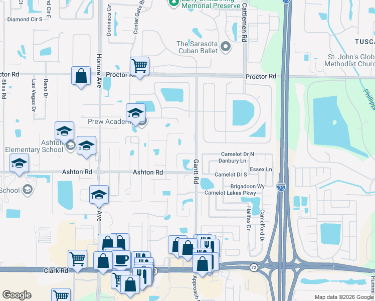 map of restaurants, bars, coffee shops, grocery stores, and more near 5690 Country Walk Lane in Sarasota