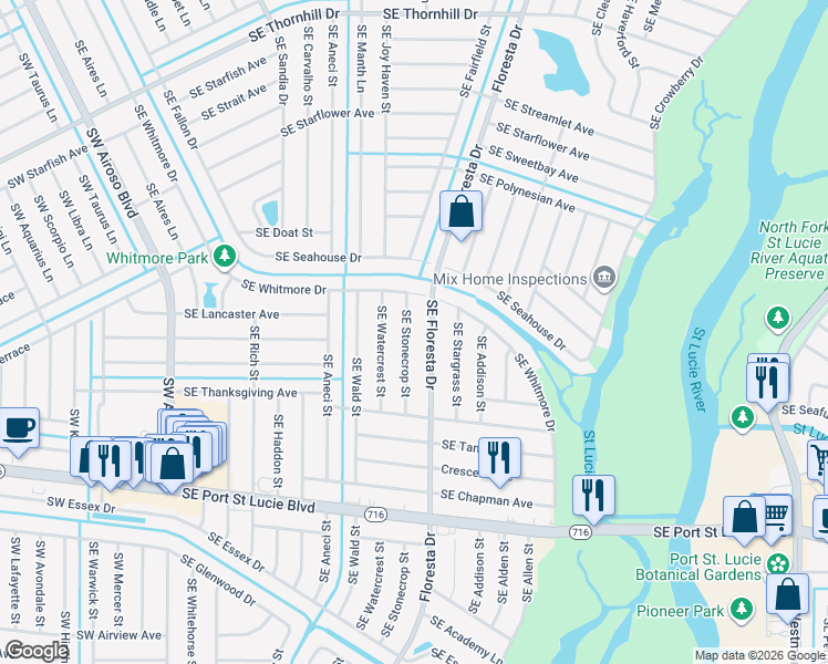 map of restaurants, bars, coffee shops, grocery stores, and more near 2049 Southeast Stonecrop Street in Port St. Lucie