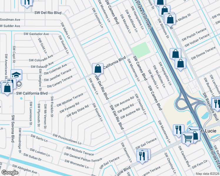 map of restaurants, bars, coffee shops, grocery stores, and more near 768 Southwest Gretchen Terrace in Port St. Lucie