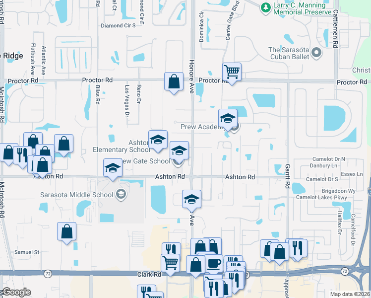 map of restaurants, bars, coffee shops, grocery stores, and more near 5251 Levi Lane in Sarasota
