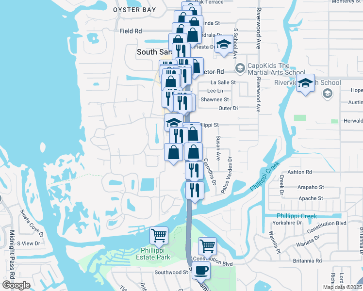 map of restaurants, bars, coffee shops, grocery stores, and more near 1990 Landings Blvd in Sarasota