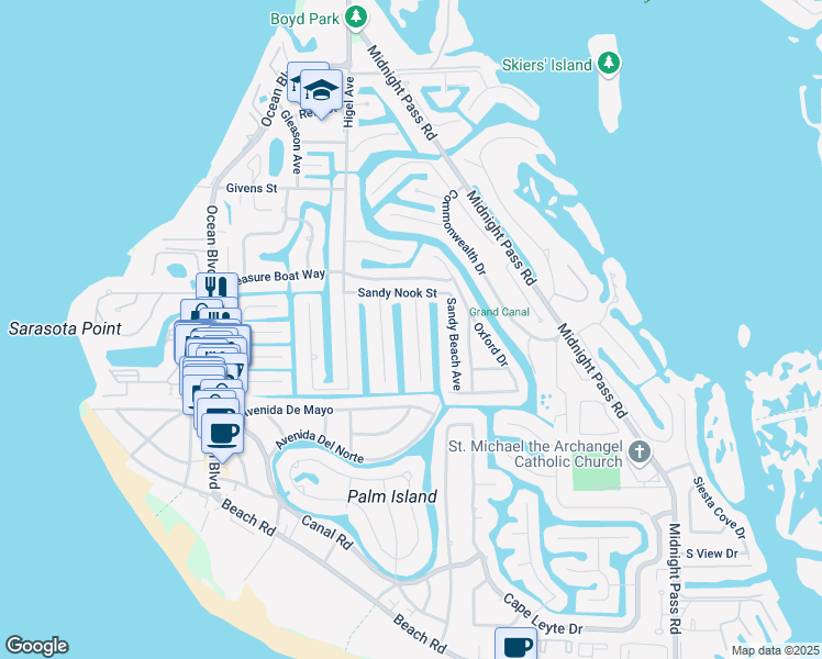 map of restaurants, bars, coffee shops, grocery stores, and more near 5064 Sandy Shore Avenue in Siesta Key