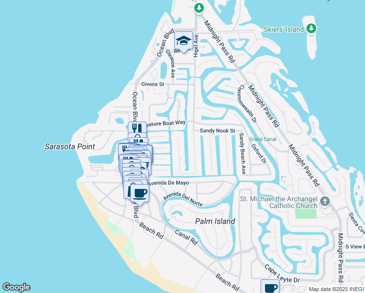 map of restaurants, bars, coffee shops, grocery stores, and more near 5059 Windward Avenue in Siesta Key