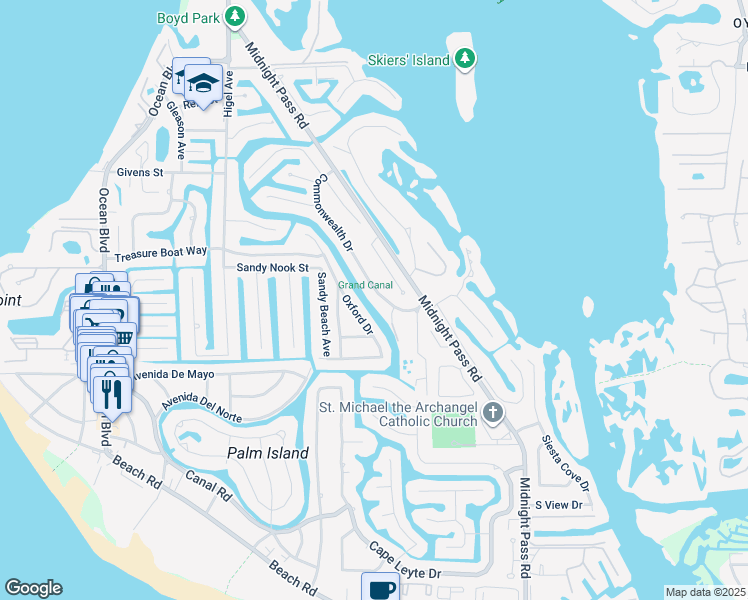 map of restaurants, bars, coffee shops, grocery stores, and more near 5024 Commonwealth Drive in Siesta Key