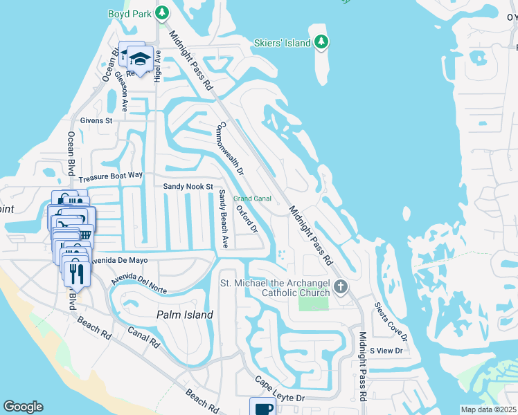 map of restaurants, bars, coffee shops, grocery stores, and more near 5024 Commonwealth Drive in Siesta Key