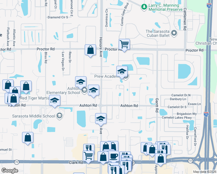 map of restaurants, bars, coffee shops, grocery stores, and more near 5319 Levi Lane in Sarasota