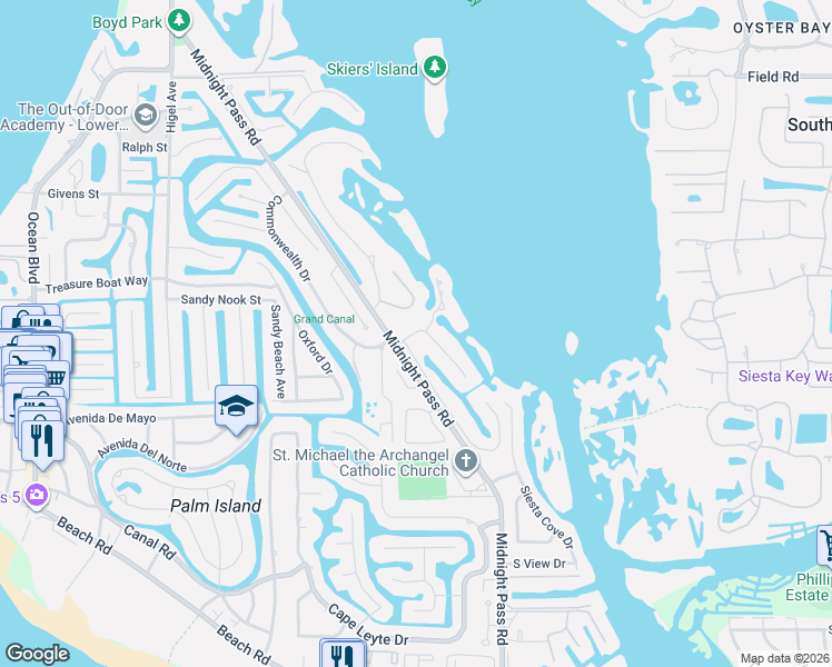 map of restaurants, bars, coffee shops, grocery stores, and more near 1325 Hidden Harbor Way in Siesta Key