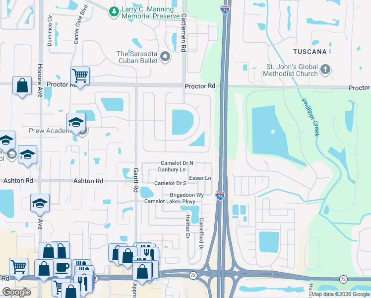 map of restaurants, bars, coffee shops, grocery stores, and more near 5757 Stone Pointe Drive in Sarasota