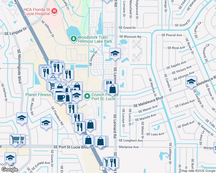 map of restaurants, bars, coffee shops, grocery stores, and more near 2061 Southeast June Park Drive in Port St. Lucie