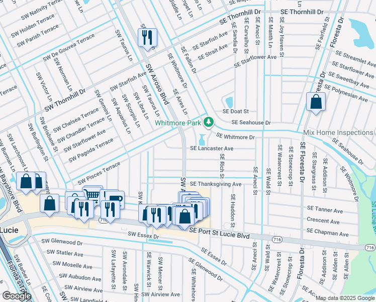map of restaurants, bars, coffee shops, grocery stores, and more near 310 Southeast Lancaster Avenue in Port St. Lucie