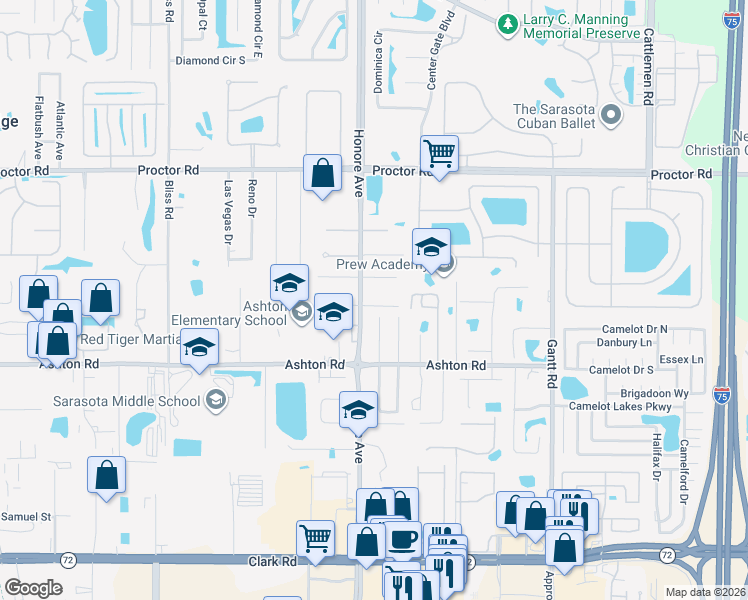 map of restaurants, bars, coffee shops, grocery stores, and more near 5319 Levi Lane in Sarasota