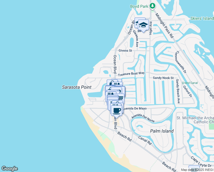 map of restaurants, bars, coffee shops, grocery stores, and more near 225 Hour Glass Way in Siesta Key