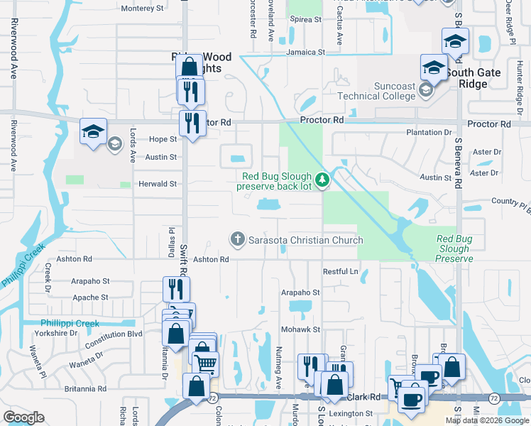 map of restaurants, bars, coffee shops, grocery stores, and more near 3047 Grafton Street in Sarasota