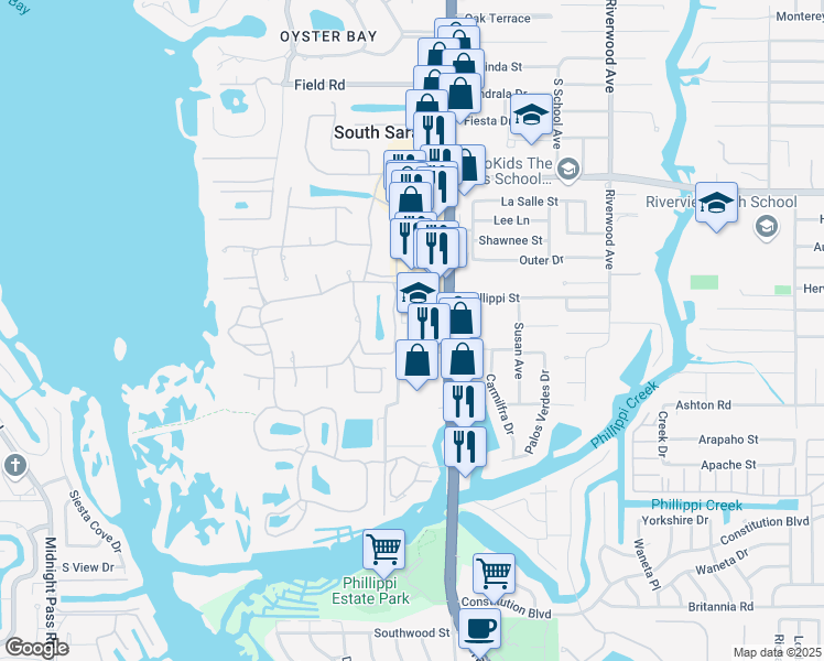 map of restaurants, bars, coffee shops, grocery stores, and more near 1990 Landings Boulevard in Sarasota