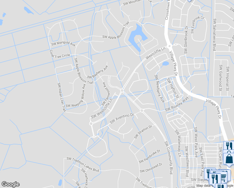 map of restaurants, bars, coffee shops, grocery stores, and more near 11690 Southwest Westcliffe Lane in Port St. Lucie